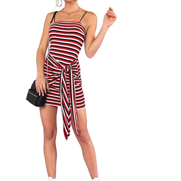 Spaghetti Strap Striped Bodycon Mini Dress - Picture 2 of 5